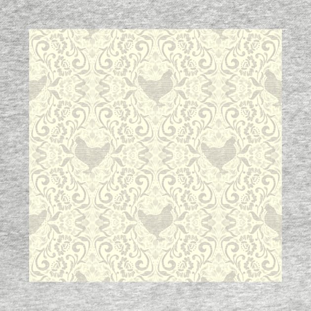 Taupe and Ivory Hen Damask by Carolina Díaz